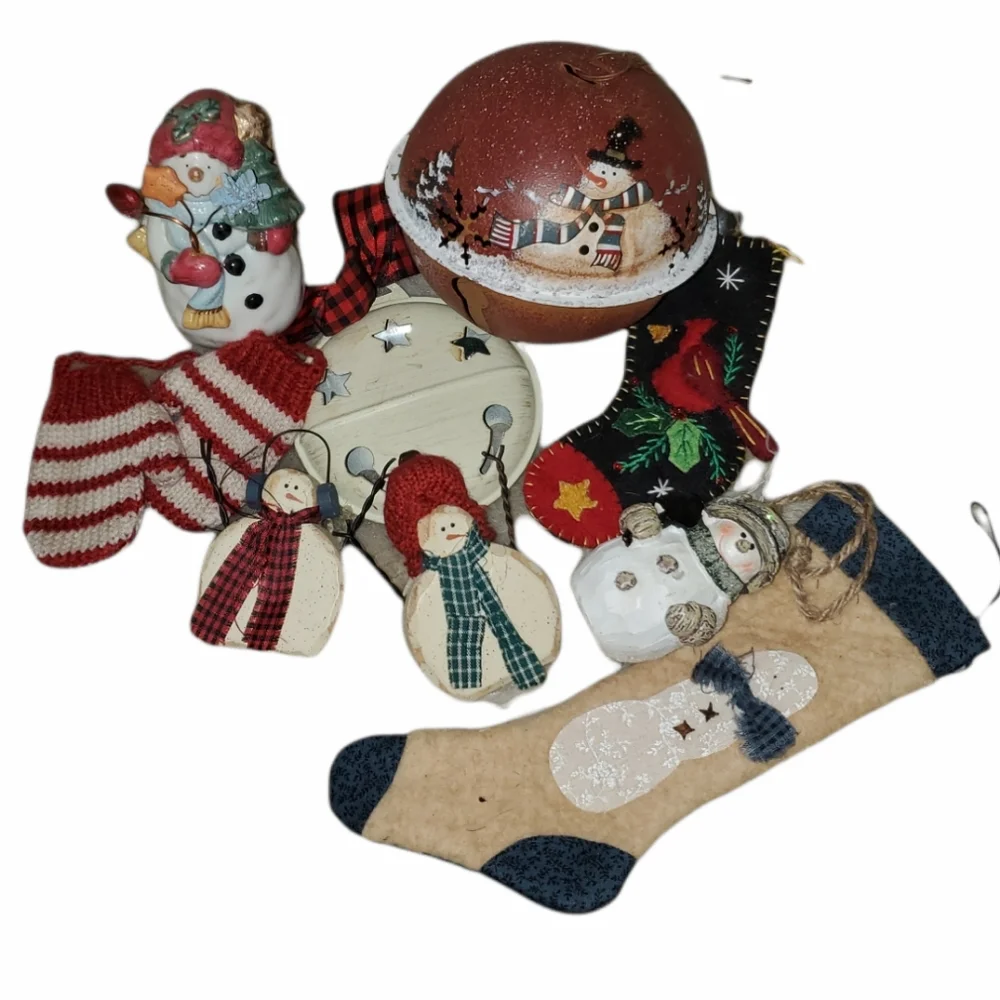 CHRISTMAS HOME COUNTRY DECOR Lot  Stockings Tree Decorations Bells Snowmen